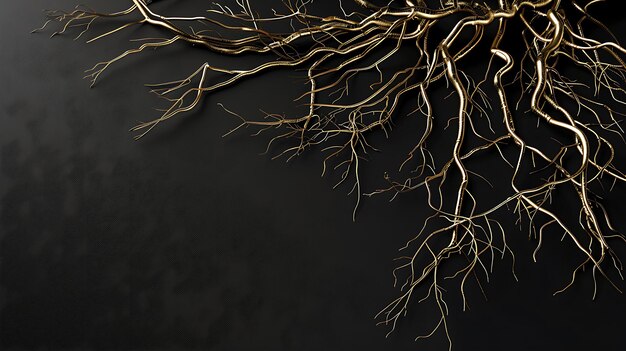 Photo abstract golden roots on black background minimalist nature design