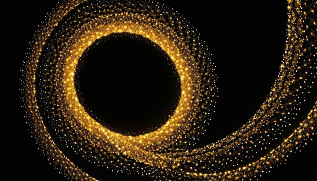 Photo abstract golden spiral of sparkling light particles on a black background