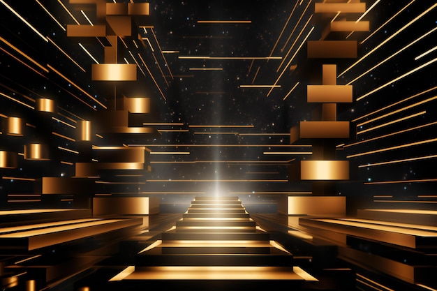 Abstract golden stairs on a dark background