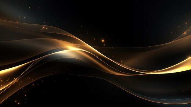 Abstract golden wave on dark background illustration Shiny golden wavy lines Generative AI