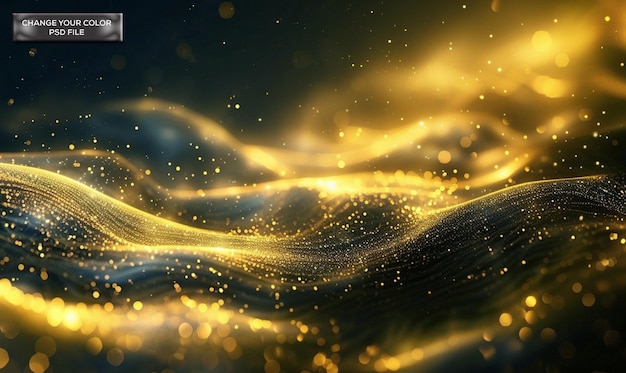 Abstract golden wave of light particles on a dark background