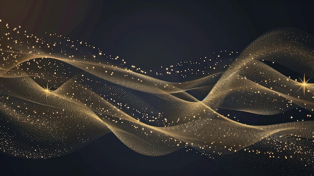 Abstract Golden Wave Shiny gold line design element with sparkling effect on dark background