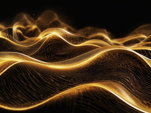 Photo abstract golden waves flowing on black background