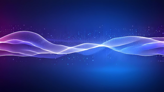 Abstract gradient waves with particles on blue shine background