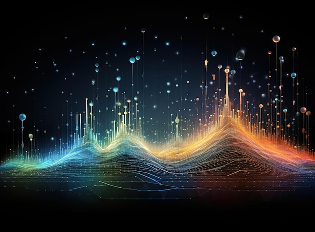 an abstract graph is accompanied by lots of lights in the style of colorful fantasy