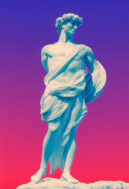 Abstract greek god sculpture in retrowave city pop design vaporwave style colors 3d rendering