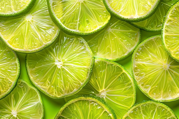 An Abstract green background with citrusfruit of lime