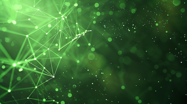 Abstract green background with green dots connected in the form of low poly network