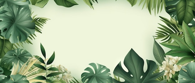 Abstract green background with tropical leaves with copy space Ai Generated