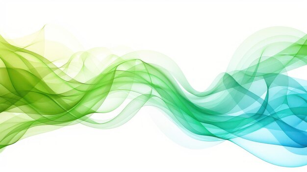 Abstract Green and Blue Waves on White Background