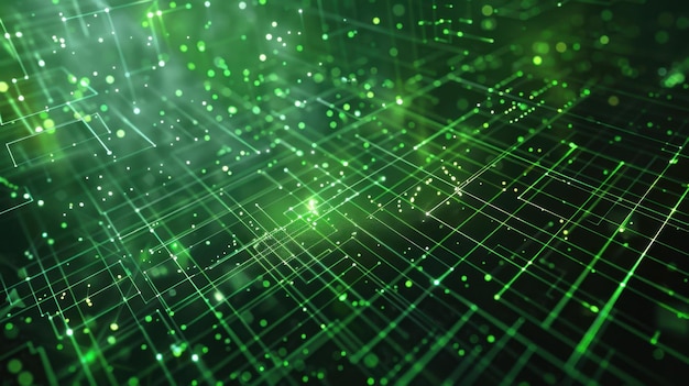 Photo abstract green digital grid with glowing lines and patterns perfect for techthemed backgrounds