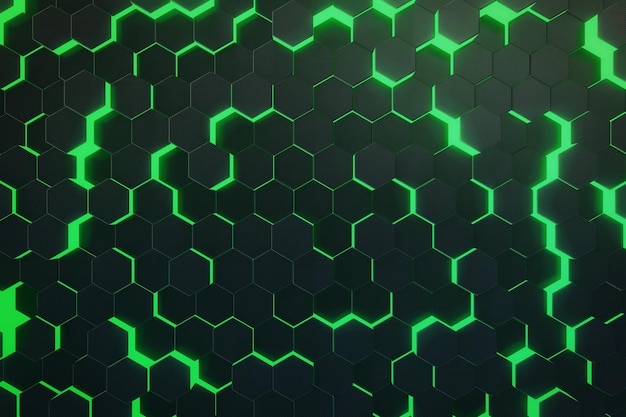 Abstract green glowing pattern colorful background of futuristic surface with hexagons 3d rendering