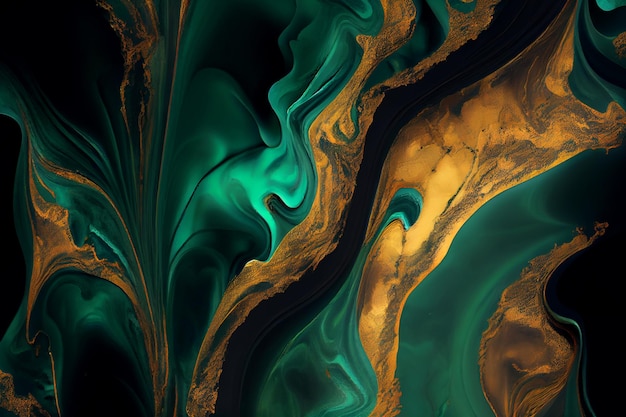 Abstract green and gold marble texture alcohol ink background