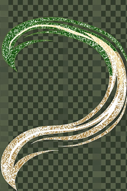 Abstract Green and Gold Swirls on Checkered Background