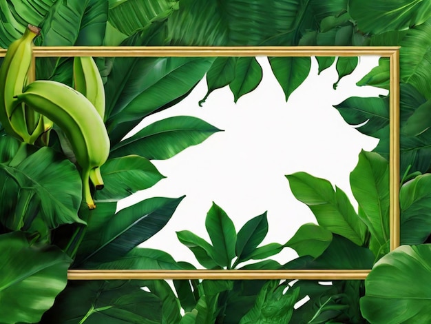 Abstract green leaves frame with copy space