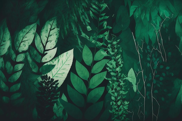 Abstract green leaves nature texture background creative digital painting