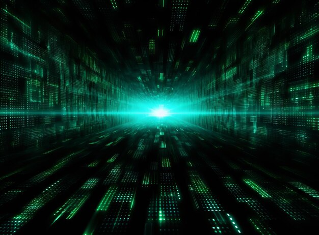 Abstract green matrix background with some glowing lines and dots in it Abstract technology digital hi tech concept with cubes