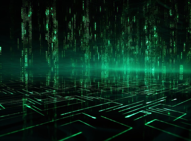 Abstract green matrix background with some glowing lines and dots in it Abstract technology digital hi tech concept with cubes