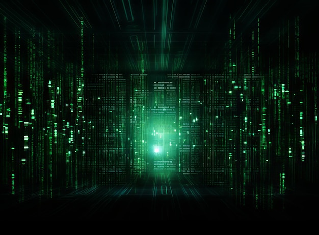 Abstract green matrix background with some glowing lines and dots in it Abstract technology digital hi tech concept with cubes