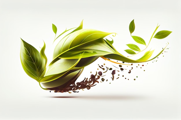 Abstract green tea leaves in motion on a white background Generative AI Generative AI