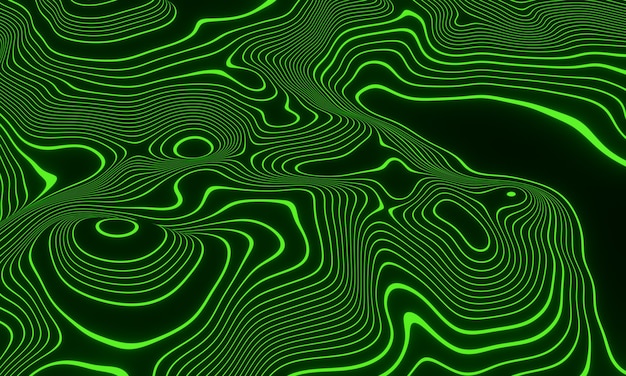 Abstract green topographic contour lines. 3D illustration.