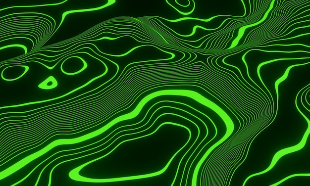 Abstract green topographic contour lines. 3D illustration.