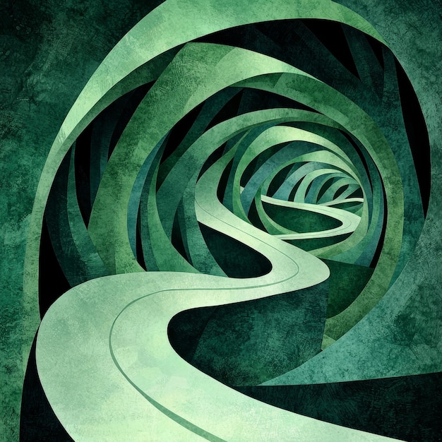 Abstract Green Tunnel with Winding Path