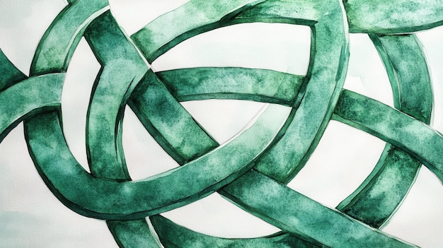 Abstract green watercolor artwork featuring interwoven shapes against a soft background