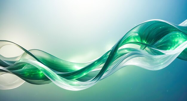 Abstract Green Wave with Glowing Particles