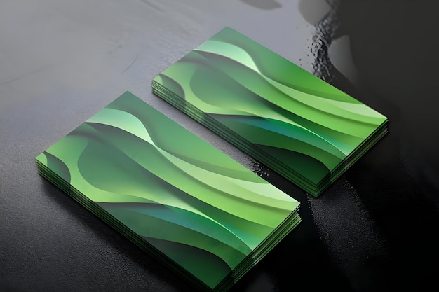 Abstract green waves business card design