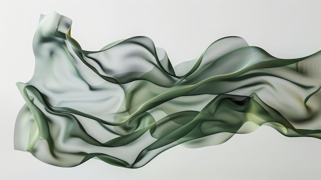 Abstract Green and White Flowing Fabric Modern Art Soft Waves Elegant Design