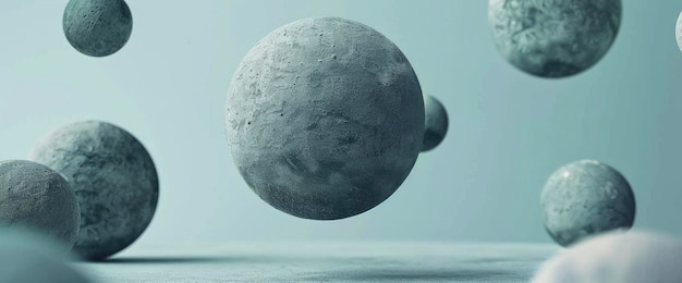 Photo abstract grey moonlike spheres floating in space