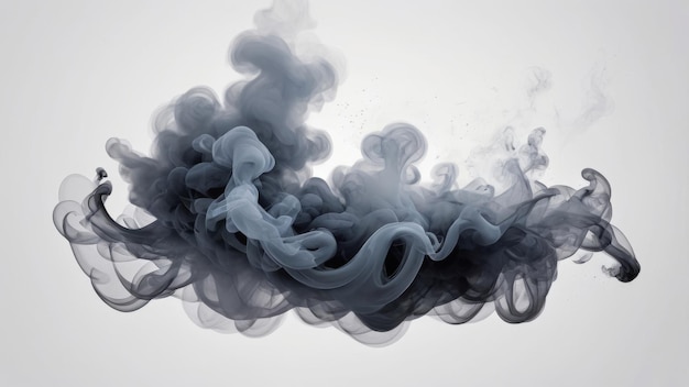 Abstract grey smoke cloud against a white backdrop