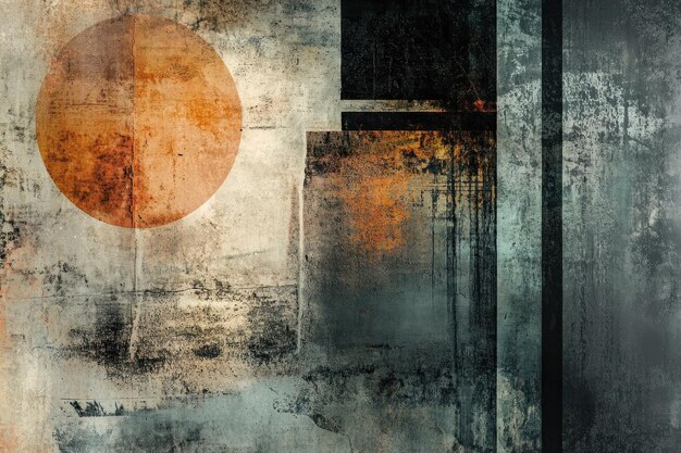 Photo abstract grunge art with a large orange circle