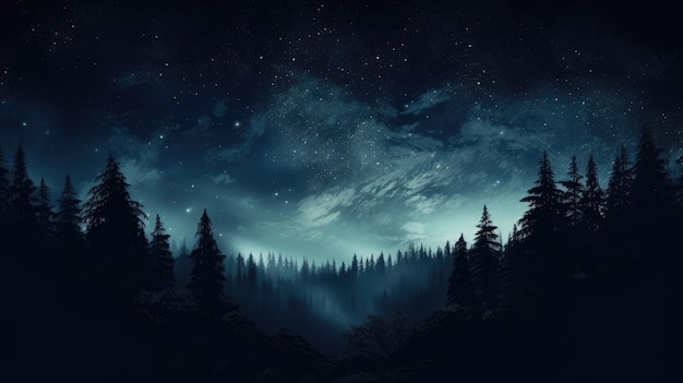 Abstract grunge background featuring a dramatic night sky above a forest