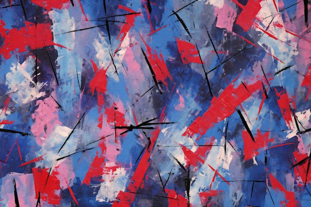 Abstract grunge background with blue and red paint splashes and brush strokes