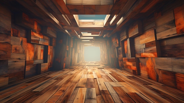 Abstract grunge wooden interior perspective view