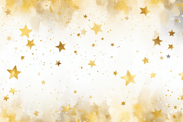 Abstract hand painted watercolour background with glittery gold stars