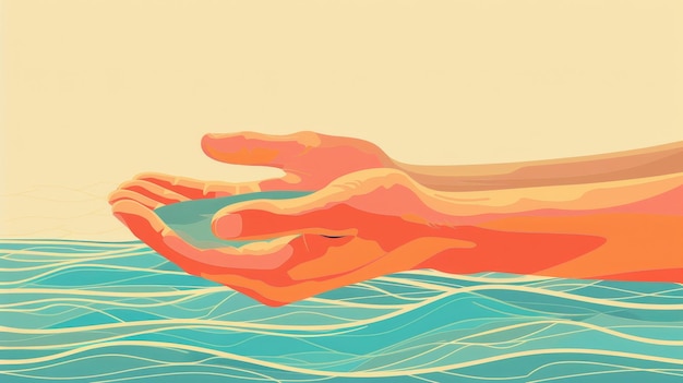 Photo abstract hand shape over a sea background with calming waves and a pastel color palette perfect for