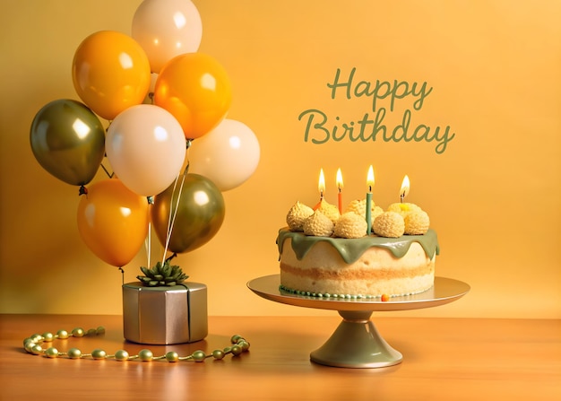 abstract happy birthday Background With Balloons cake with candle Generative Ai