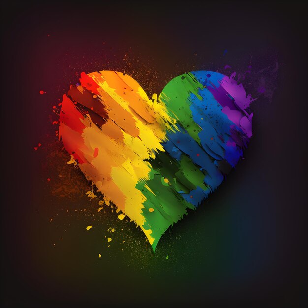 Abstract heart in rainbow colors painted