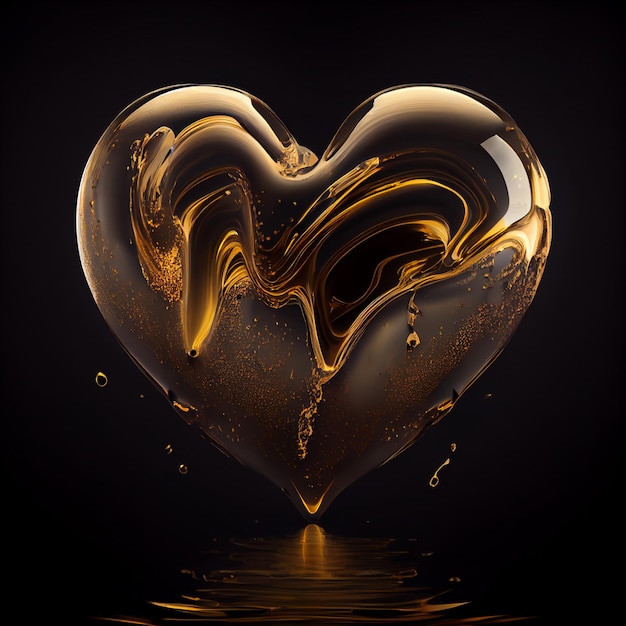 Abstract heart shape background golden fluid heart icon symbol love valentine wallpaper