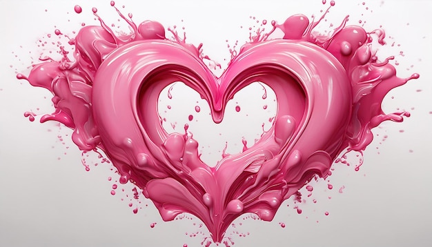 Photo abstract heart shape formed from pink liquid splash conceptual art for love valentines day romance