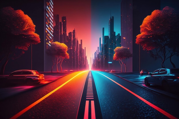 Abstract highway path through digital smart city graphic design Peculiar AI generative