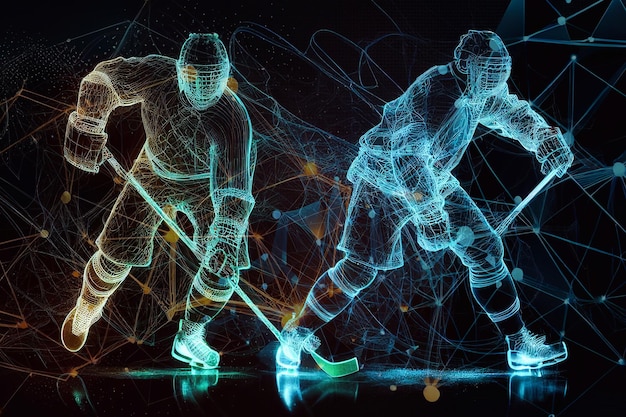 Abstract hockey player with the puck from the lines. illustration. Generative AI