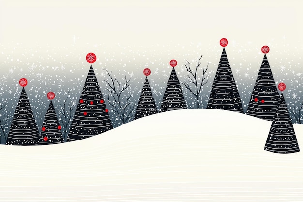 Abstract holiday landscape with stylized Christmas trees