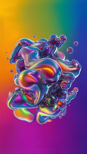 Abstract Holographic Fluid Blobs Illustration in Vibrant Rainbow Hues