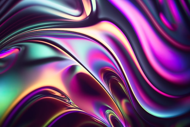 Abstract Holographic multicolored crystals with rays and waves of light on the black background of different shapes Generative AI 3d art illustration