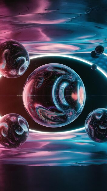 Abstract Holographic Spheres Floating in Vibrant Colors