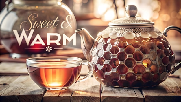 Abstract honeycomb pattern forming a teapot with Sweet Warm text concept as A warm vector design f